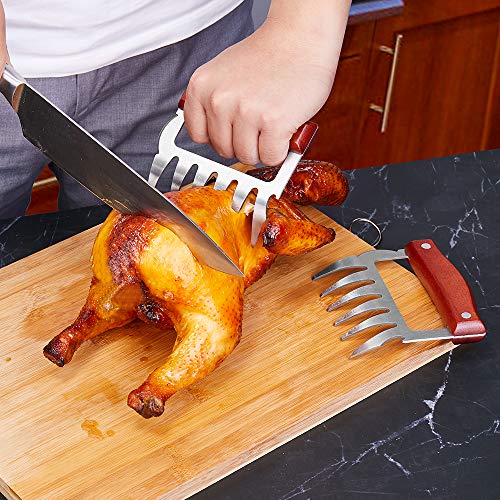 JEANTRIX Meat Claws,Meat Shredder Claws, Heat Resistant Stainless Steel BBQ Meat Claws for Shredding Meat with Wood Handle (Gules)