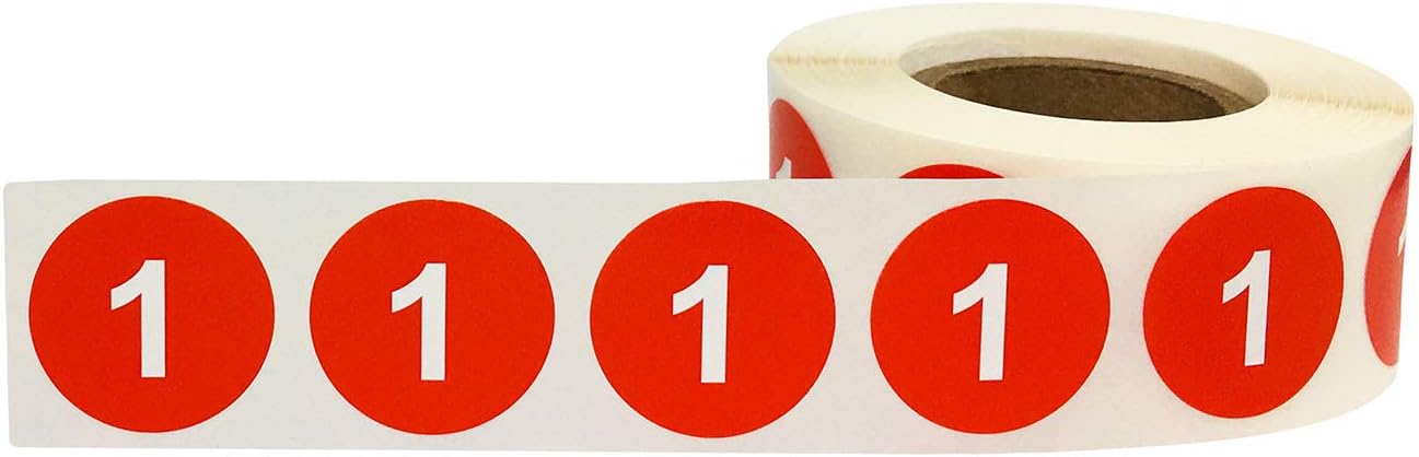 Red Number 1 Stickers 0.75 Inch 500 Labels On A Roll