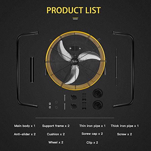 Simple Deluxe 24 Inch Heavy Duty Metal Industrial Drum Fan, 3 Speed Floor Fan For Warehouse, Workshop, Factory And Basement - High Velocity , Yellow #TOP5