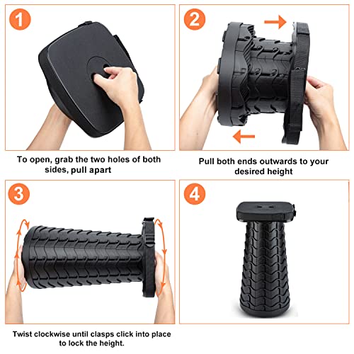 Tiovo Folding Camping Stool, Square Collapsible Portable Stool With Seat Cushion & Nylon Bag, Sturdy Lightweight Telescoping Foldable Stool For Adults Camp, Max Load 550Lb (（No Accessories） Black) #TOP1
