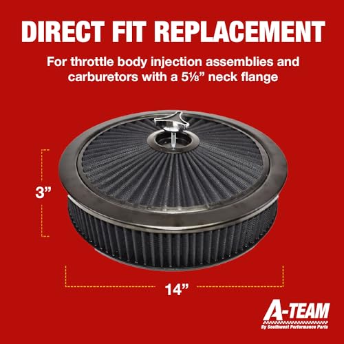 A-Team Performance High Flow Throttle Body Air Intake Filter - 14 in x 3 in, Round, Black - Carburetor Air Filter Kit - Washable & Reusable Design - Compatible with Chevrolet, GMC & Ford Models by A-Team Performance - Image 4