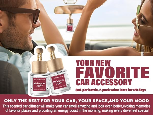 Image of C Classy Hanging Car Air Freshener 2 Pack, Mahogany Apple Essential Oil Diffuser, Long-Lasting Fragrance, Cute Glass Bottle Car Accessories for Women & Men, Made in USA