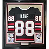 Framed Autographed/Signed Patrick Kane 35x39 Chicago Black Hockey Jersey JSA COA