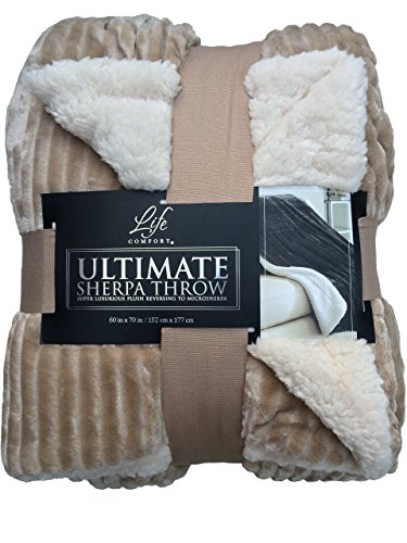 Life Comfort Ultimate Sherpa Throw Blanket, Tan
