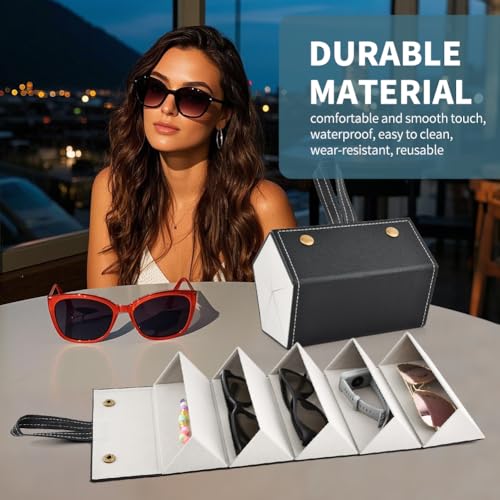 Image of Travel Sunglasses Organizer for Women Men, 5 Slots Foldable Travel Sunglass Case With Hook, Multiple Eyeglasses Holder Glasses Storage Box for Home Display(Black)