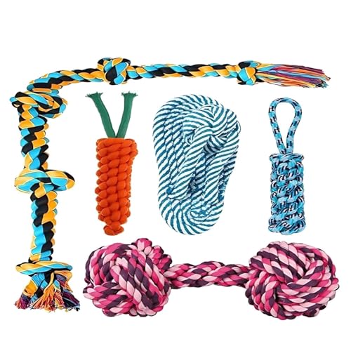 Image of Dog Rope Toys for Large /Medium Aggressive Chewers Tough Rope Chew Toy with Easy Hold Handle, Indestructible Natural Cotton Tug Rope (Cotton Rope Combo- 5)