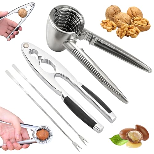 4 Piezas Cascanueces Cortador de Castañas Abridor Partidor de Almendras Pinzas para Castañas para Todas las Nueces Viene con 2 Alicates y 2 Pinzas Multifuncional Inoxidable Cascanueces y Avellanas