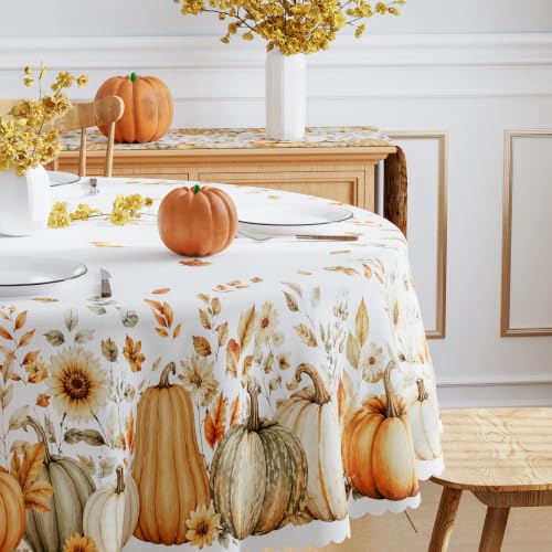 Siilues Fall Tablecloth Round 60x60 Inch Thanksgiving Home Party Decor by Siilues - Used condition - Image 3