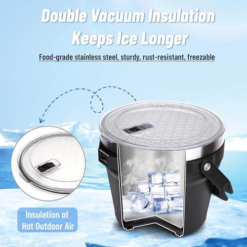 Cubo de hielo de acero inoxidable de 256 oz con tapa y cuchara para fiestas 4