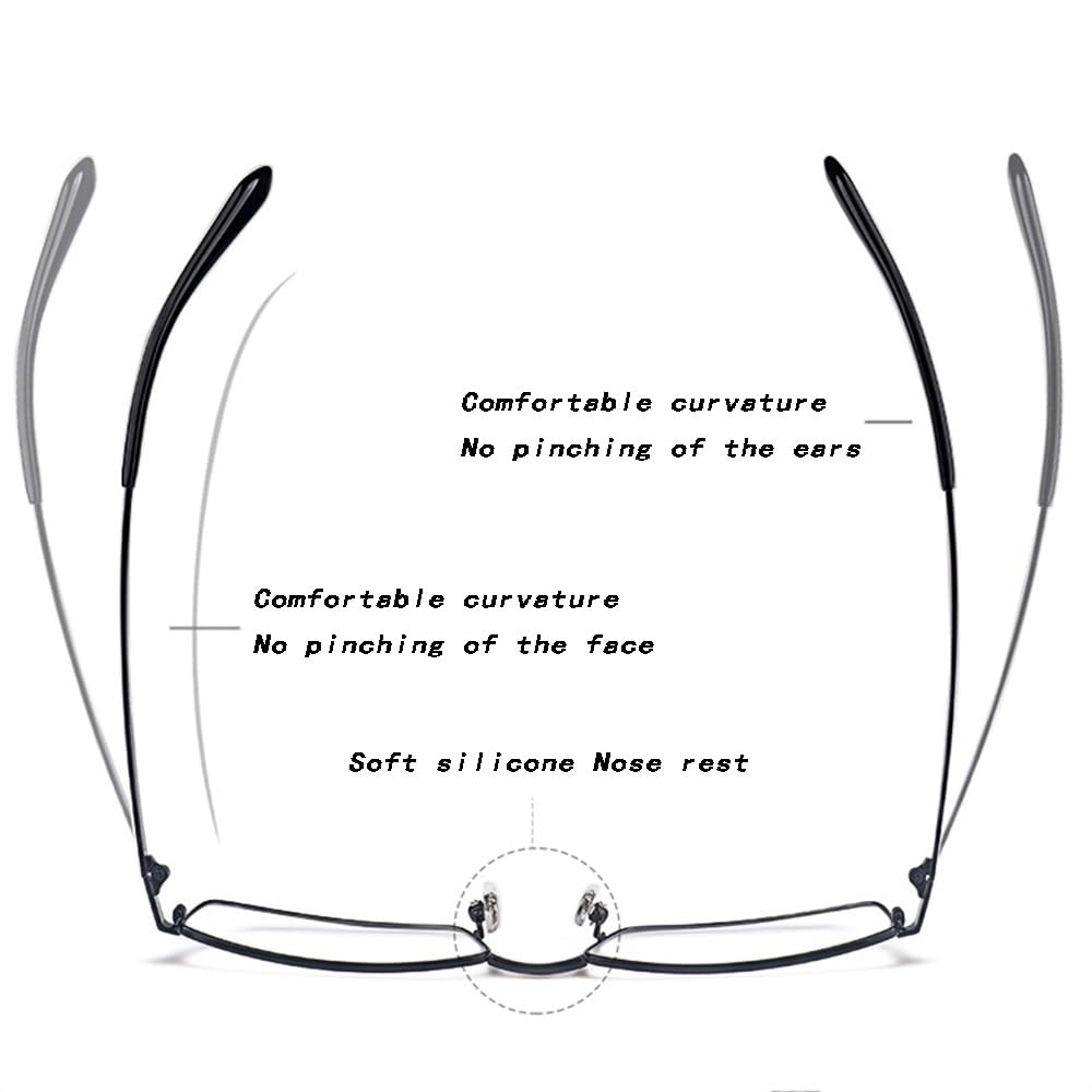SFIVE 1.0-3.0 Fotocromaticas Gafas De Sol Rectangular Marco De Metal Gafas De Lectura Flexibles Gafas De Presbicia para Hombres Mujeres (Color : Black, Size : +2.5)