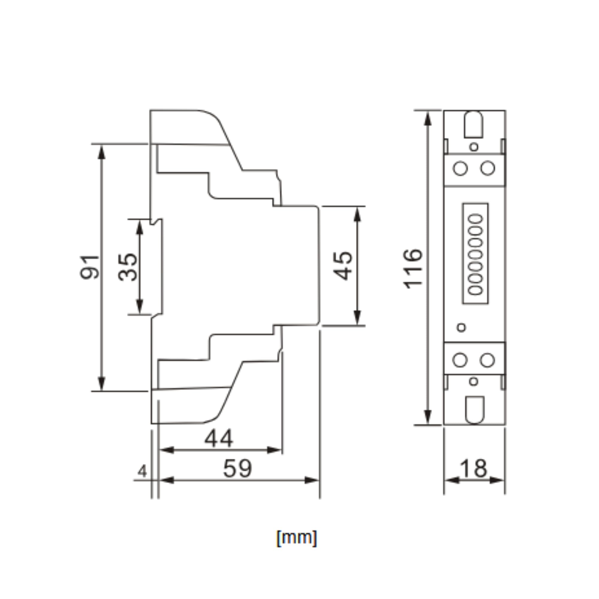 1-fazowy Wskaźnik Zużycia Energii Elektrycznej 40A 50Hz Szerokość 1 Moduł 2000imp/kWh Montaż Szyna DIN TH-35mm (wskaźnik cyfrowy LCD 6+1)
