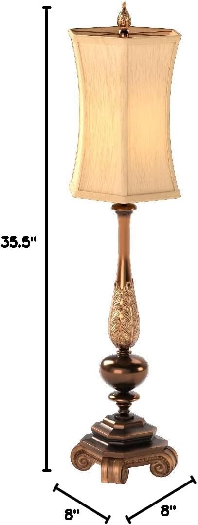 Elk Home Sweet Ginger Buffet Lamp - Tall Traditional Table Lamp with Ornate Sculpted Base, Square Faux Silk Shade, Medium Base Socket, 2-Way Switch, Indoor Accent Lighting