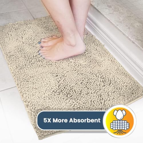 Image of Muddy Mat | Super Water Absorbent Door Mat Indoor, Microfiber Quick Dry Chenille Entryway Rug, Slip Resistant Front Door Mat, Indoor Mats for Entryway, Machine Washable Pet Rug, Ivory 18 inch x 28 inch