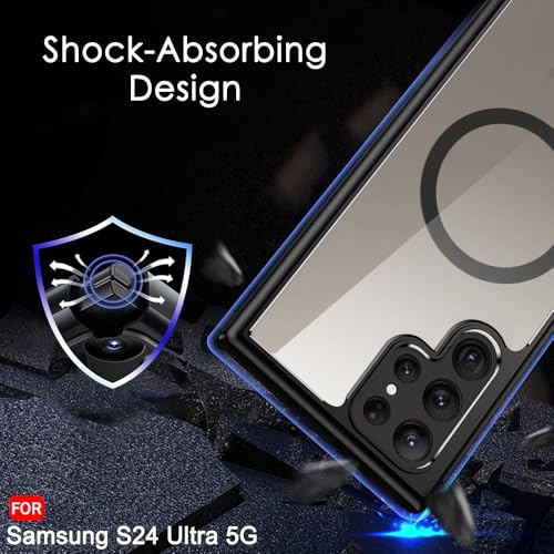 Image of TheGiftKart Hybrid Back Cover Case for Samsung Galaxy S24 Ultra 5G Compatible with MagSafe | Shockproof Design | Hard Transparent Back Cover Case for Samsung Galaxy S24 Ultra (PC & TPU, Black Sides)