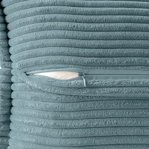 Image of MIULEE Decorative Throw Pillow Covers for Couch Bed Livingroom 20x20 Inch Set of 2 Dusty Blue Boho Accent Throw Pllows Broadside Striped Patchwork Soft Corduroy Summer Coastal Pillowcases