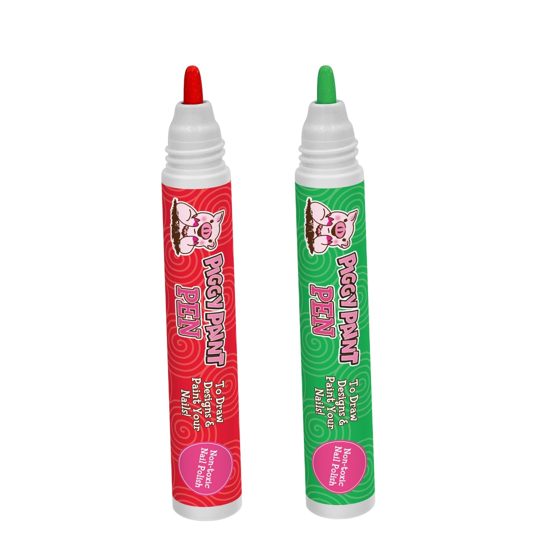 Piggy Paint | 100% Non-Toxic Girls Nail Polish Pen Marker | Safe, Cruelty-free, Vegan, & Low Odor for Kids (Red & Green)