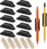 Tiizze 10 Pack Adhesive Pencil Holder for Desk, Silicone Pen Holder for Wall, Clipboard & Laptop with 15 Upgraded Sticky Pads, Rugged Grip Pencil Holders for Classroom Teacher Essentials (Black)