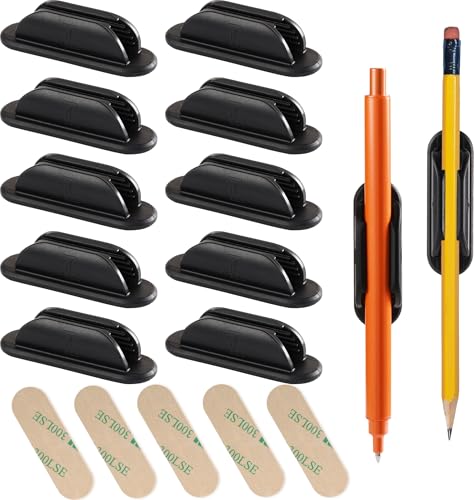 Tiizze 10 Pack Adhesive Pencil Holder for Desk, Silicone Pen Holder for Wall, Clipboard & Laptop...