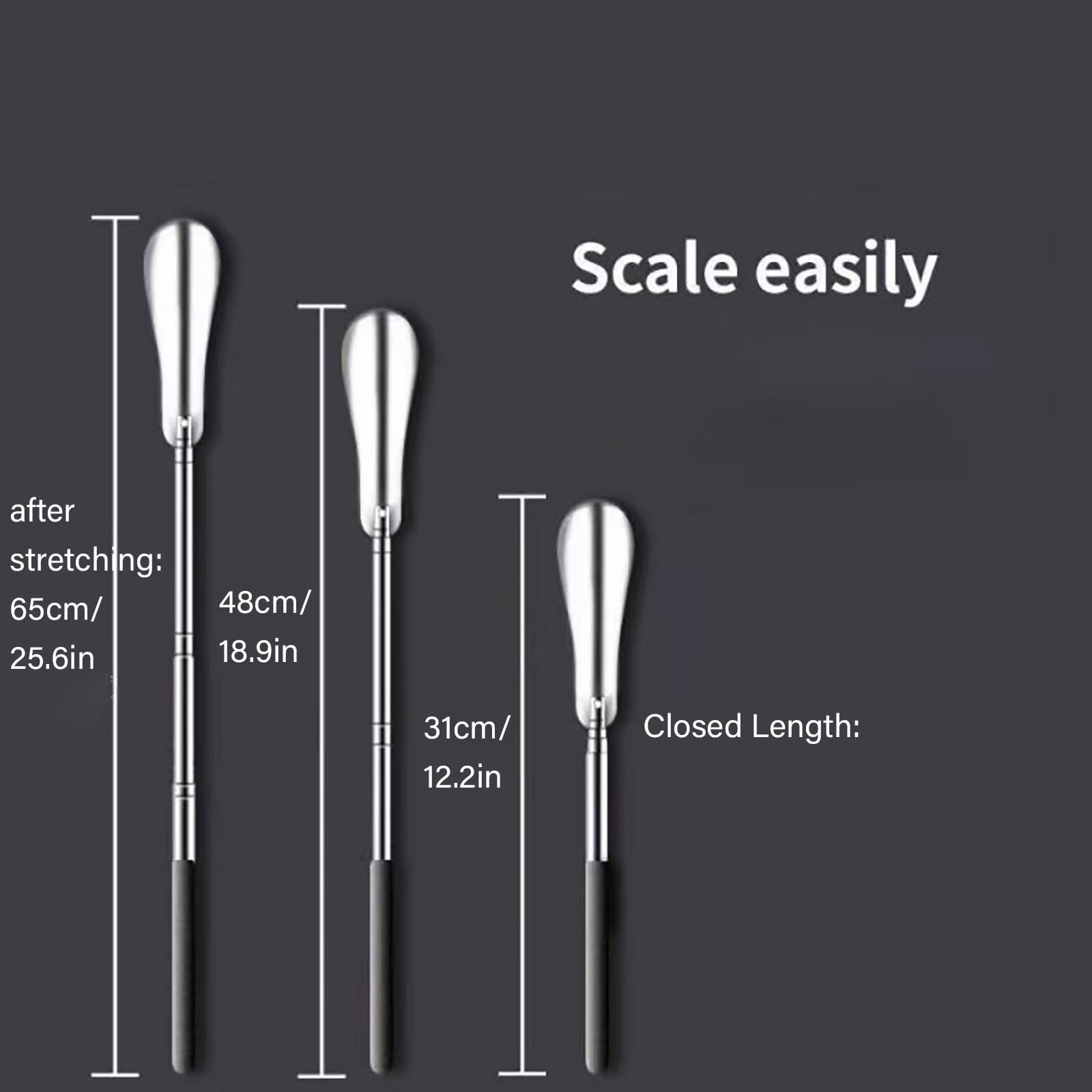 Chausse Pied Long Metal，Telescopique 31-65 cm，Chausse Pieds Long Manche en Métal，Chausse-pieds en Alliage D'aluminium，Chaussé Pied Manche Long，tire bottes