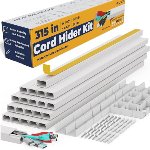 Cord Hider, Wire Cover, Cord Covers Wall Mounted TV, Cable Hider, 315 in Paintable White Raceway...