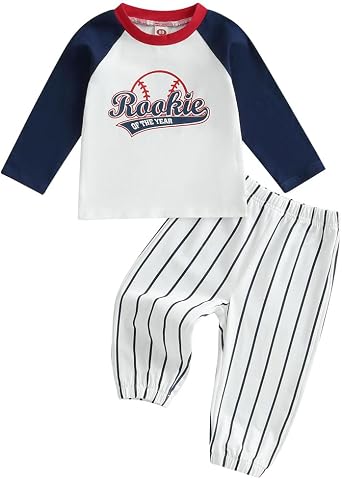 Baby Boys First Birthday Outfit Rookie of the Year Baseball Shirt and Striped Pants Set 1st Birthday Clothes