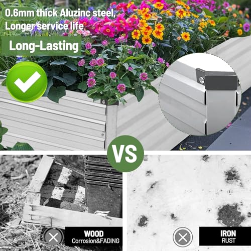 Vengarus 12x3x1.5FT Galvanized Raised Garden Bed-Outdoor Planter Box for Vegetables,Metal Flower Boxes with Corner,Planter Raised Bed,Silver