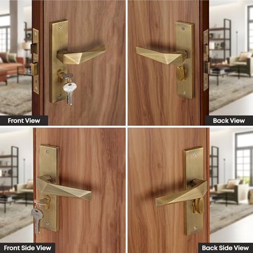 Image of LAPO Mortise Door Lock for Home Main Door & Bedroom with Handle, Heavy-Duty 60mm Cylinder, 45x45mm Body, 3 Brass Keys, Left-Right Fit 30-50mm Door Home Office Hotel | Antique Finish | CY-126