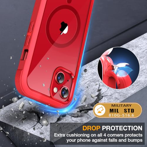 Image of Miracase for iPhone 13 mini Case 5.4 inch,Full-Body Protection,Clear Bumper Case with Built-in 9H Tempered Glass Screen Protector,Military-Grade Drop Protection Outdoor Phone Case for iPhone 13 mini,Red