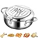 Padella per Friggitrice in Acciaio Inox con Termometro e Coperchio e Scolapiatti, AlfaView Padella Antiaderente Friggitrice Tempura, per Pollo, Patatine Fritte, Pesce e Olio di Gamberetti