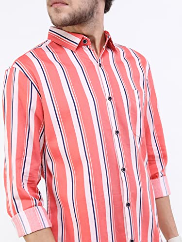 Image of KETCH Men's Cotton Slim Fit Striped Full Sleeve Shirt