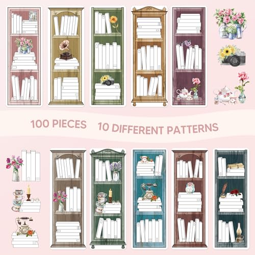 100 Pieces Reading List Bookmarks Book Tracker Bookmarks Bookshelf Design Library Card Bookmark Reading Log Bookmark Double-Sided Reading Page Markers for Book Lovers Women Students School Supplies - Thumbnail 6