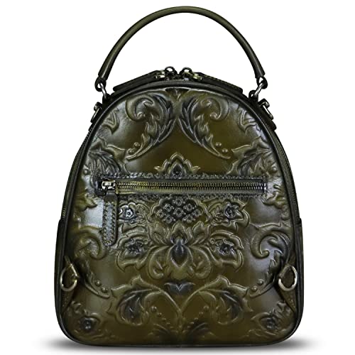 Image of Genuine Leather Backpack for Women Crossbody Shoulder Bag Vintage Rucksack Fashion Knapsack Purse Daypack Bag (Green)