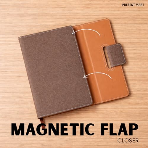 Image of FoldBook Personalized A5 Notebook with Magnetic Flap Closure, Premium Leather Pattern Design, 192 Pages 80 GSM Paper, Bookmark Ribbon, Custom Name Print Journal Diary, Brown