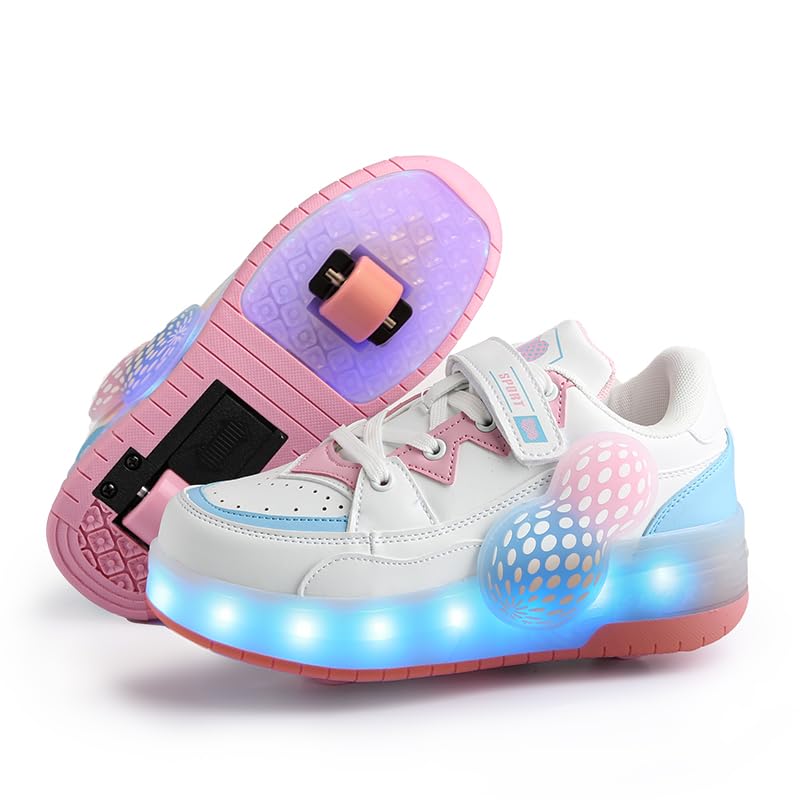 Image of Girls Retractable Roller Shoes with LED for Outdoor Activities | Adjustable Wheels and LED, Thickened PU, Breathable Fabric Material, for School and Outdoor Activities