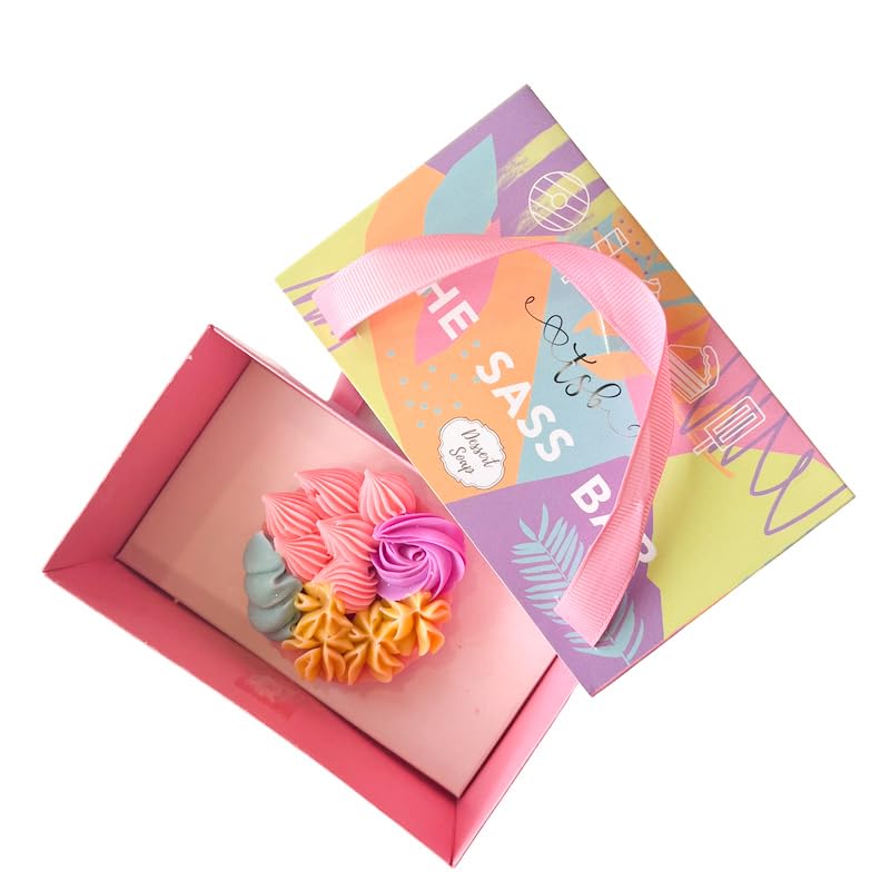 The Sass Bar Handmade Soaps - Pastel Floral Cupcake. Deep Cleansing, Exfoliating & Moisturizing | Gift Box for all Occasions | Natural Ingredient Vegan Plant-Based Bathing for Healthy Soft Skin
