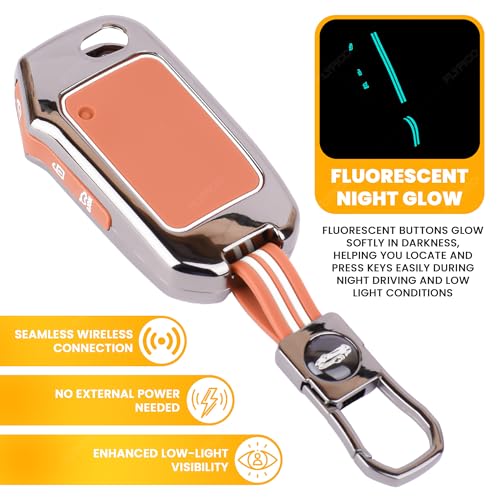 Image of Premium Metal Silicone Brown Key Cover Compatible with Kia Seltos 2024 | Kia Seltos 2023 | Kia Seltos HTE | 3-Button Smart Flip Key Glow in the Dark