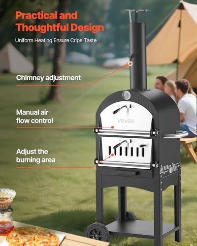 Image of VEVOR Outdoor Pizza Oven, 12 inch Pellet Fire Ovens, 2-Layer Pizza Oven Wood Fired, Wood Burning Outdoor Pizza-Oven with 2 Removable Wheels, 1000℉ Max Temperature Fired Pizza-Maker Ovens for Barbecue