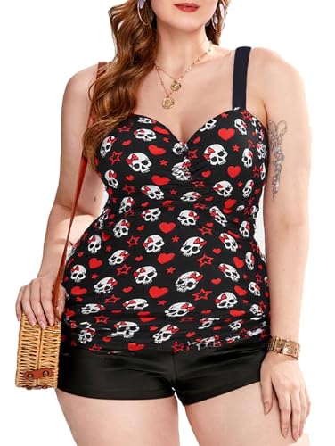 Aazon.co: Rosegal Plus Size Woen 2 Piece Swisuit Skull Butterfly