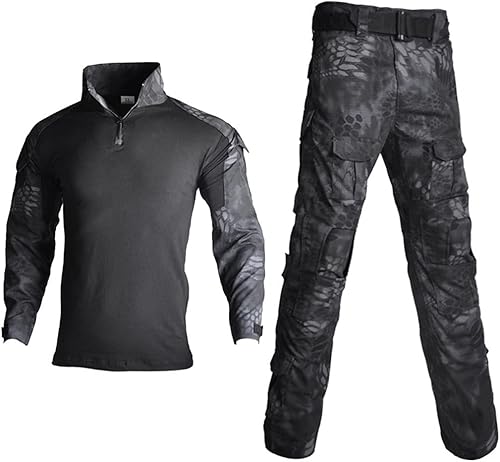 Miniatura 9 de HARGLESMAN Traje táctico militar para hombres de manga larga, conjunto de uniforme del ejército, camisa de combate y pantalones con rodilleras Camo
