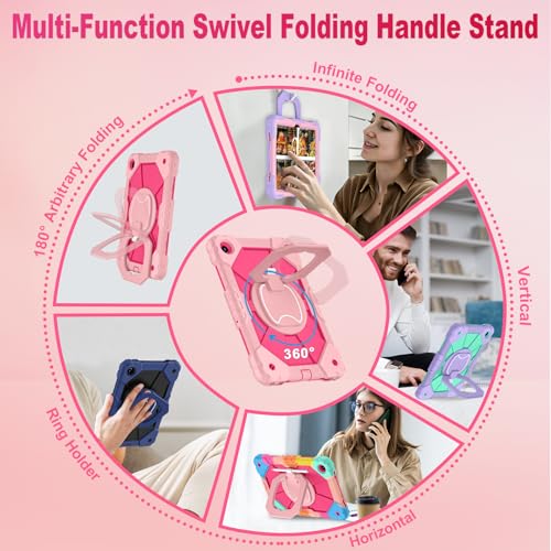 Image of WESOROL Case for Galaxy Tab A11 Plus /A9 Plus 11 Inch,Shockproof Cover for Samsung Tablet A11+ /A9+ Case with Screen Protector 360 Rotating Stand Pencil Holder Shoulder Strap,Rose Gold Pink