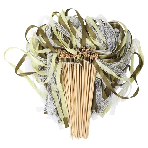 mumisuto 50 Pièces Bâtons de Ruban Mariage, Baguettees De Mariage Fée Bâton, Magiques en Soie avec Clochettes pour Mariage, Décorations D'anniversaire,...