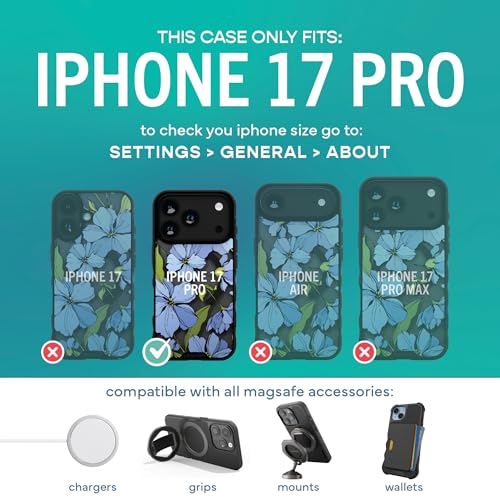 Image of Smartish iPhone 17 Pro MagSafe Clear Case - Gripmunk Magnetic Slim Case [Lightweight + Protective] Anti-Yellowing Thin Grip Clear Cover for Apple iPhone 17 Pro - Blue Blossoms