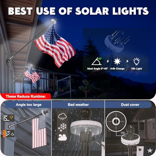 Mât de drapeau noir avec lampe solaire 1,8 m pour extérieur - 4