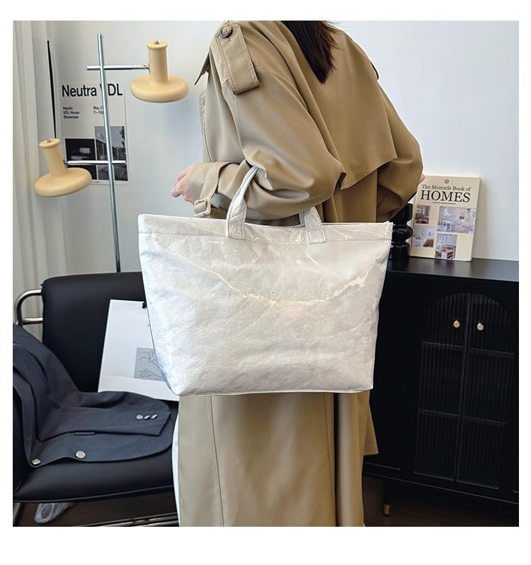 Image of Large Tote Bags for Women PVC Clear Totes Bag Plastic Carry All Bag Kraft Paper Shoulder Handbag Hobo for Work Travel
