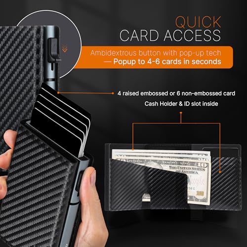 Image of Conceal Plus Pop Up Wallet for Men RFID Slim Card Holder Black Carbon | Holds 4-6 Cards with Cash & ID Storage, Featuring One Click Metal Card Ejector & Slim Carbon Design for Daily Carry
