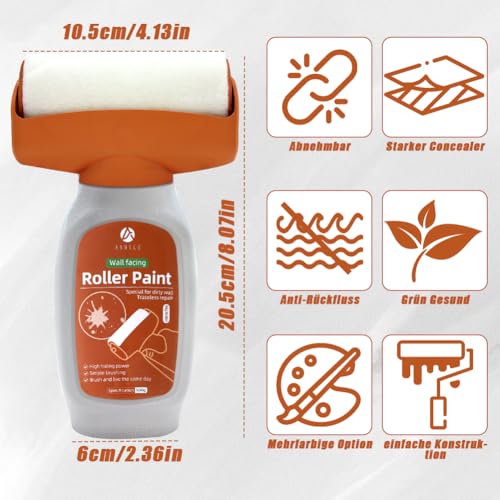 shile 500g Wandfarbe Ausbessern Grau,Wandreparaturroller Farbe,2 in 1 Wandreparatur RollbüRste,Wandreparatur Rollbürste mit Wandreparaturpaste für Küche,Schlafzimmer,Wohnzimmer und Spielzimmer