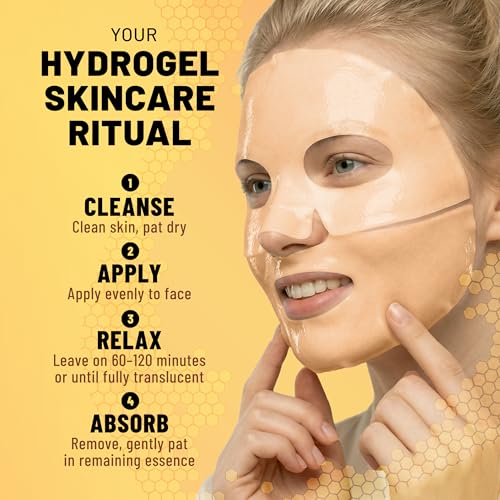 Image of TOLEVITA Turmeric & Vitamin C Bio-Collagen Face Mask for Brightening & Radiance - 6 Pack, Overnight Hydrogel Mask for All Skin Types (Yellow)