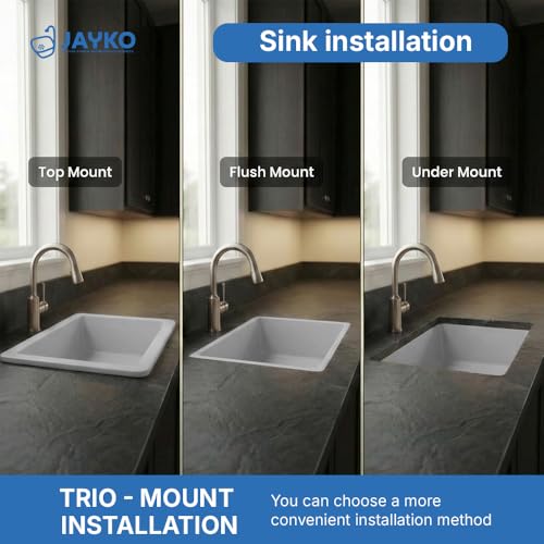 Image of JAYKO Quartz Acrylic Kitchen Sink for Modular Kitchen | Granite Finish, Scratch & Heat Resistant | Easy to Clean & Stylish Sink for Home (BR, 16x18in)