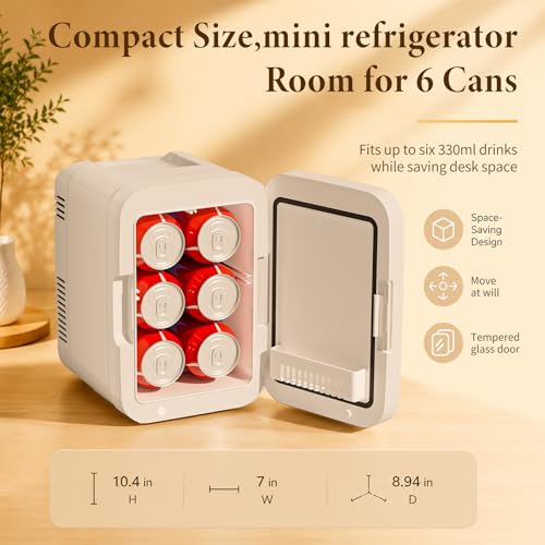 Image of Mini Fridge for Bedroom - Portable 4 Liter /6 Can Cooler & Warmer for Skincare, Cosmetics, Makeup, Medicine & Food - Small Refrigerator with AC /DC Power for Home, Car, Dorm & Office