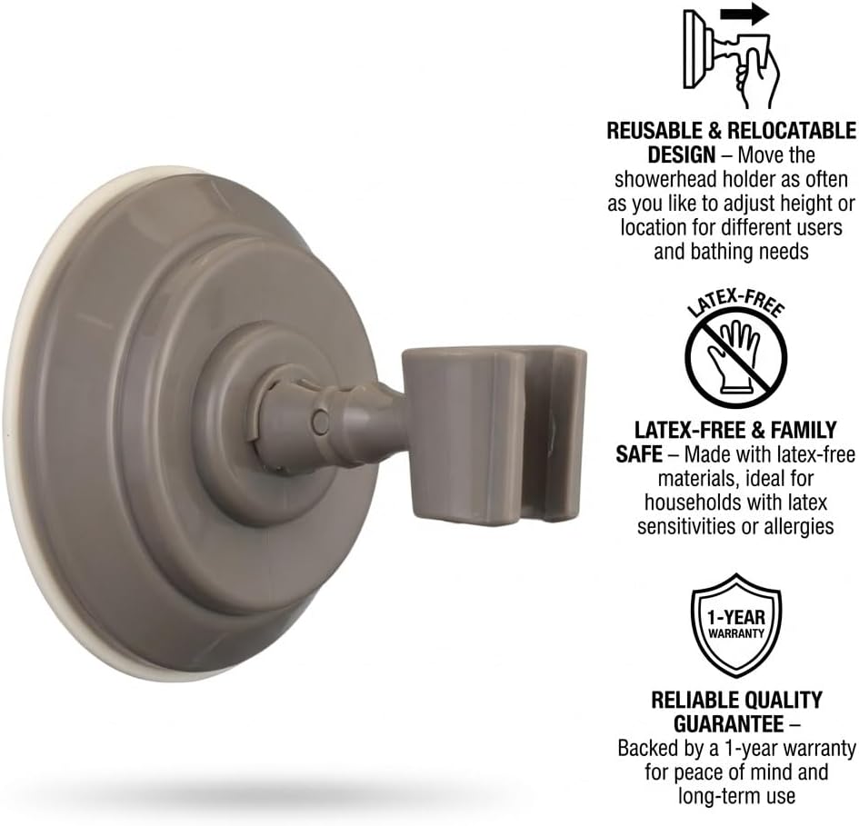 NOVA Suction Cup Shower-Head Holder – Removable Adjustable Shower Head Mount, Tool-Free Strong Suction, Easy Reach for Seated Bathing, Kids & Pets, Reposition-able Bathroom Accessory
